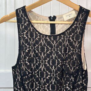 Everly Black Lace Overlay Dress Sleeveless Fit Flare Nude Lining Cocktail Party